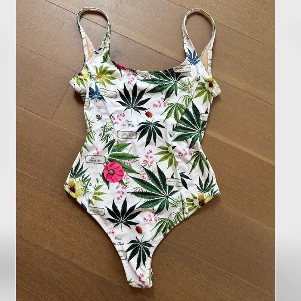 Fleur du Mal one piece cannabis print swimsuit